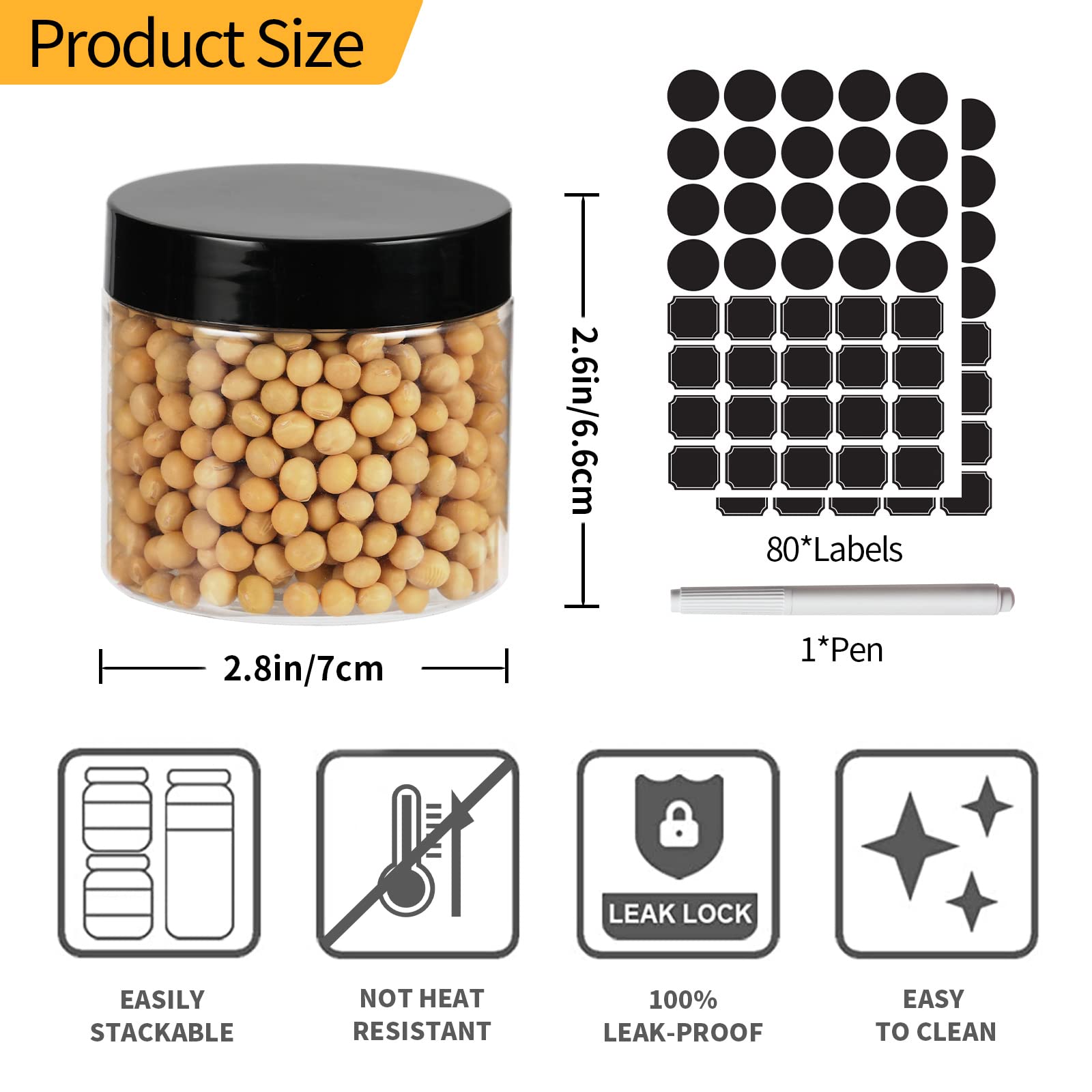 Ekkovla 40 Pack 6 Oz Clear Plastic Jars Wide Mouth Round Containers With Black Lids Bpa Free, Empty Multi-Use Refillable Storage